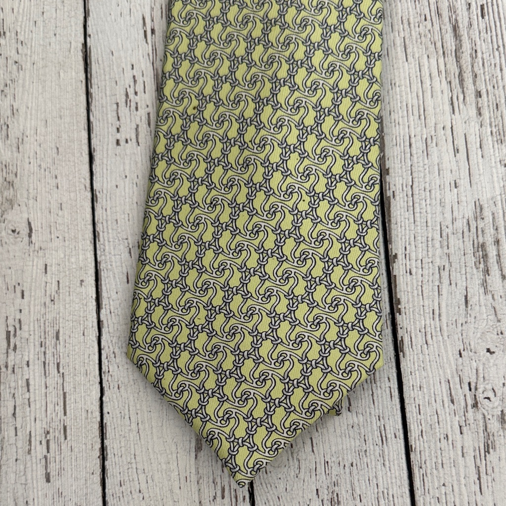 Hermes Men's Patterned Pale Green Silk Tie